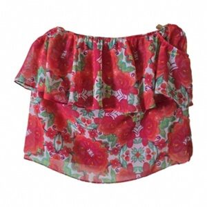Floral Red Ruffle Tank Top